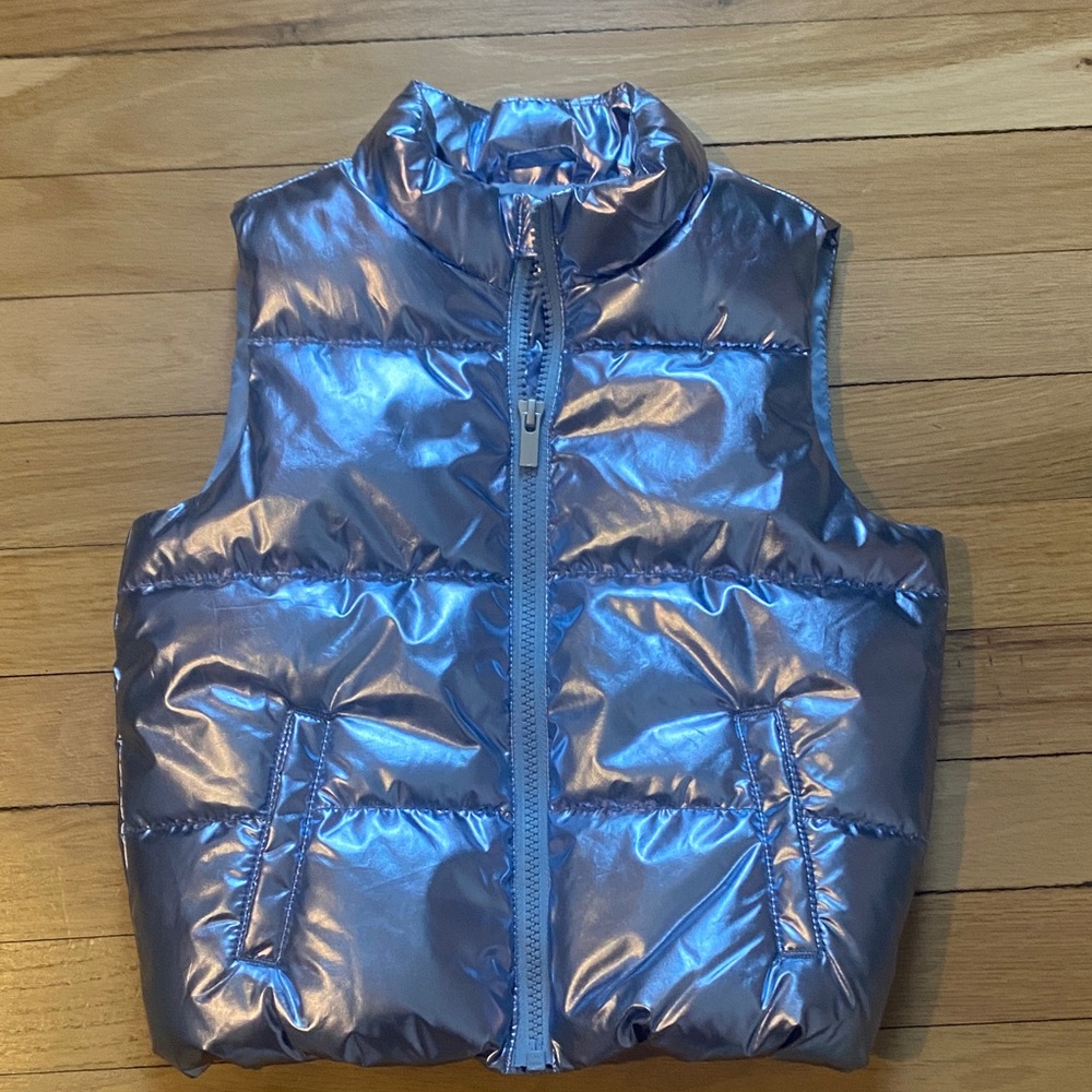Girls Shiny Blue Puffer Vest